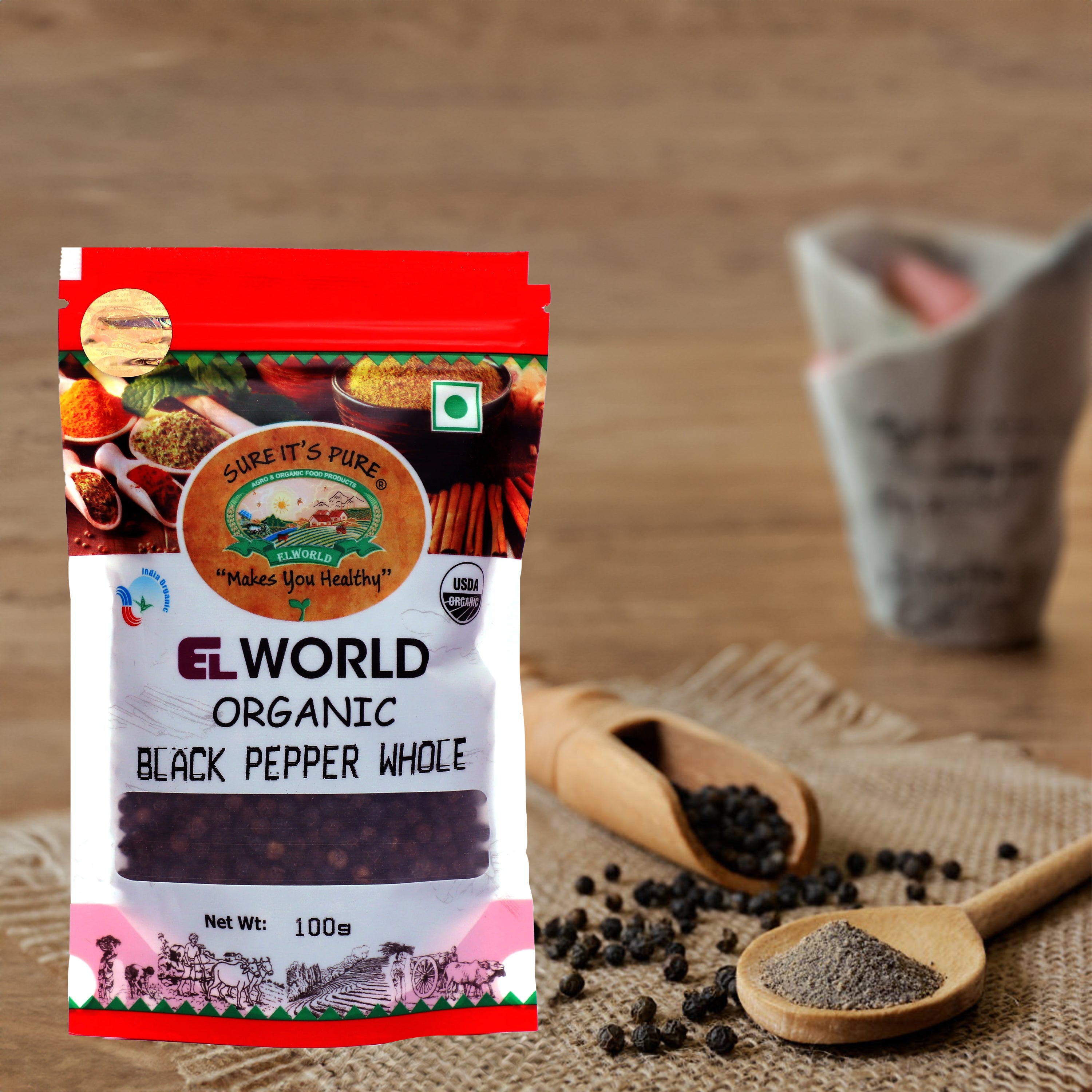 Elworld Agro & Organic Food Black Pepper (Kali Mirch), 100g