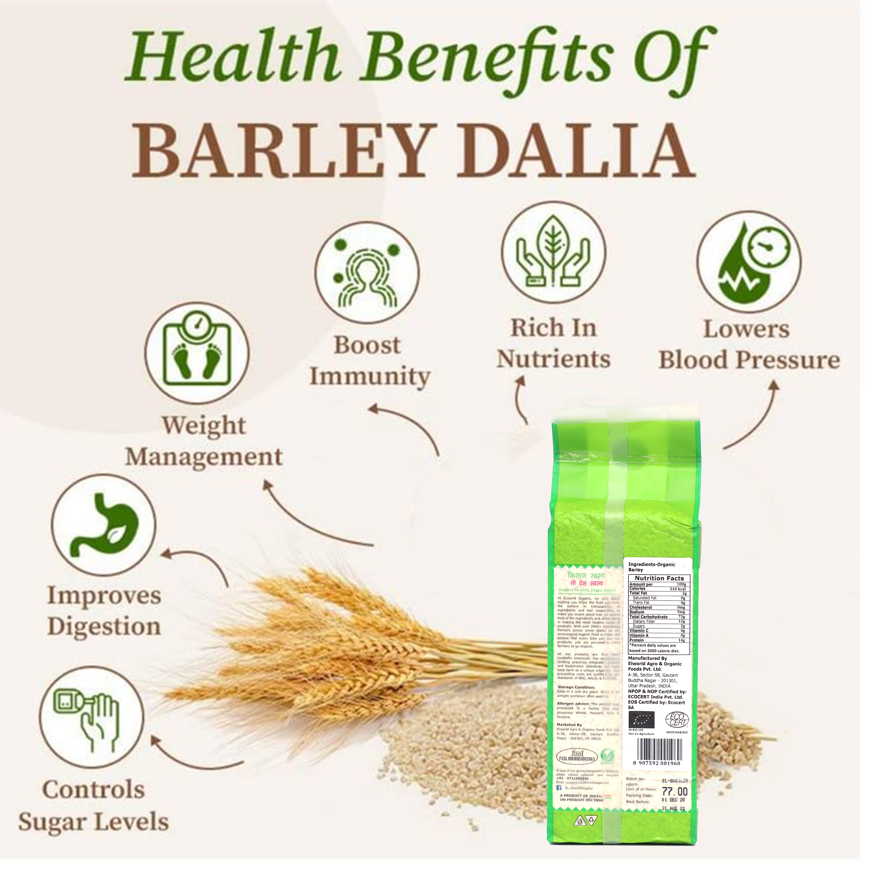 Elworld Agro & Organic Food Products Barley Dalia 500 g