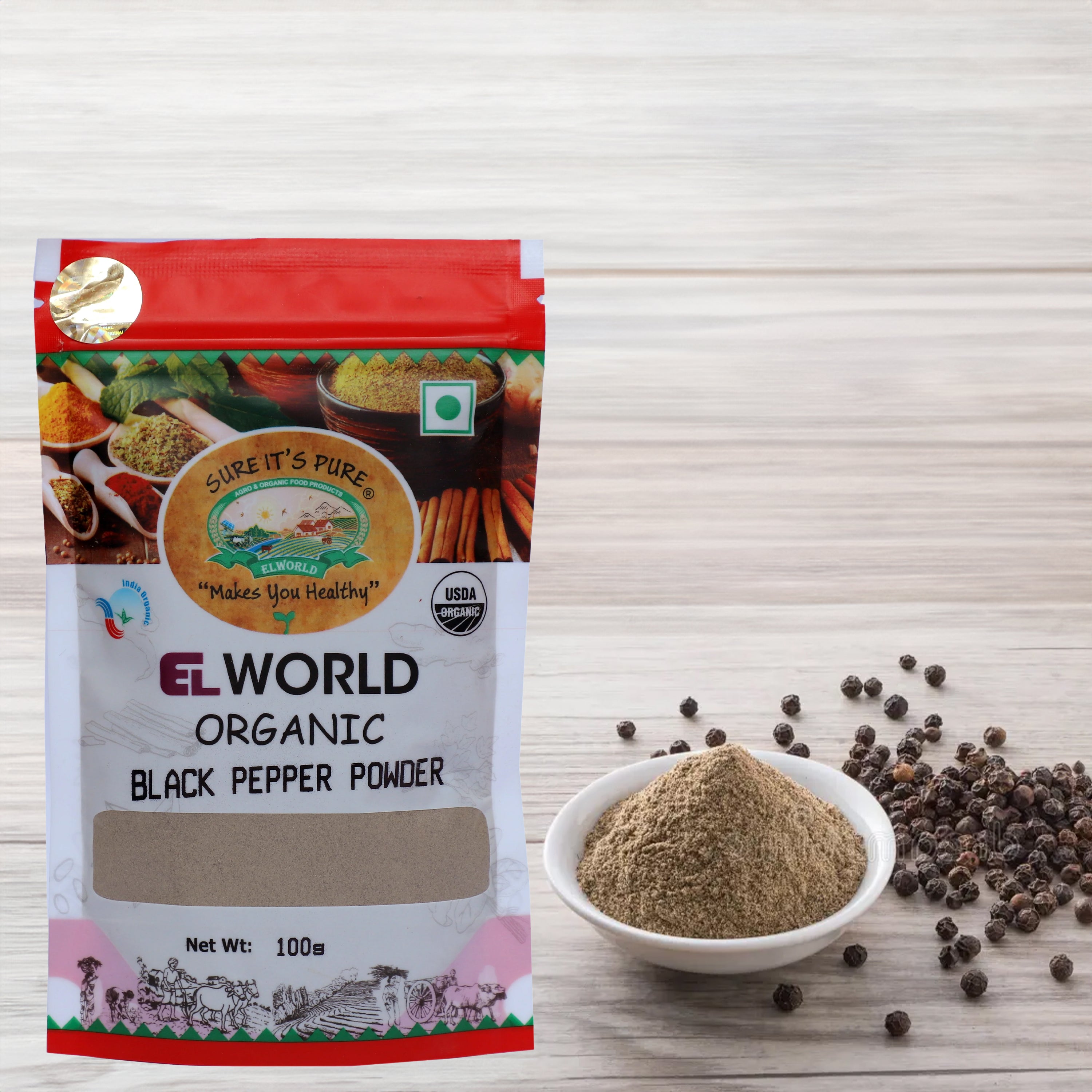 Elworld Agro & Organic Food Products Black Pepper Powder 100g