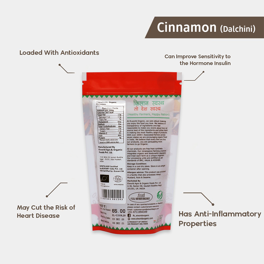 Elworld Agro & Organic Food Products Cinnamon (Dalchini) - 50g