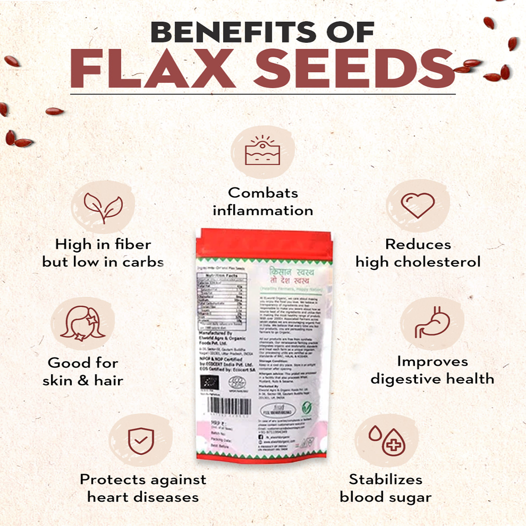 Elworld Agro & Organic Food Products Flaxseed (Alsi/ Teesi) - 100g