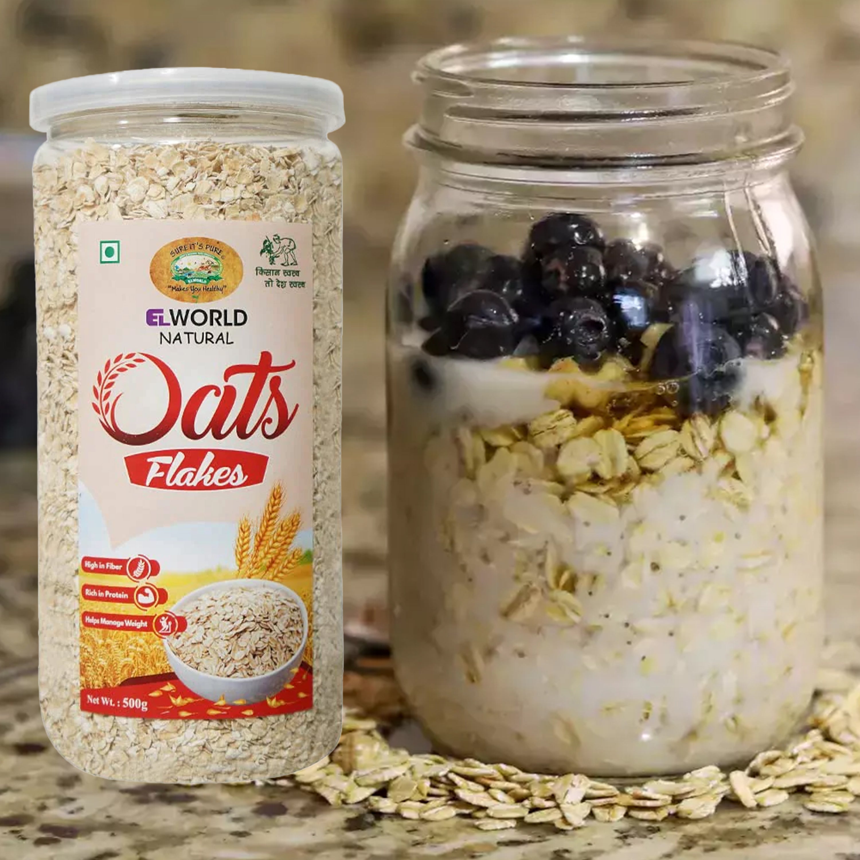 Elworld Agro & Organic Food Products Plain Oats 500 g