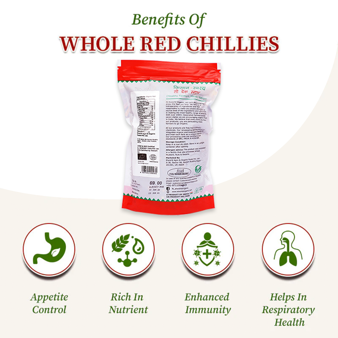 Elworld Agro & Organic Food Products Red Chilli (Lal Mirch) Whole - 100 g