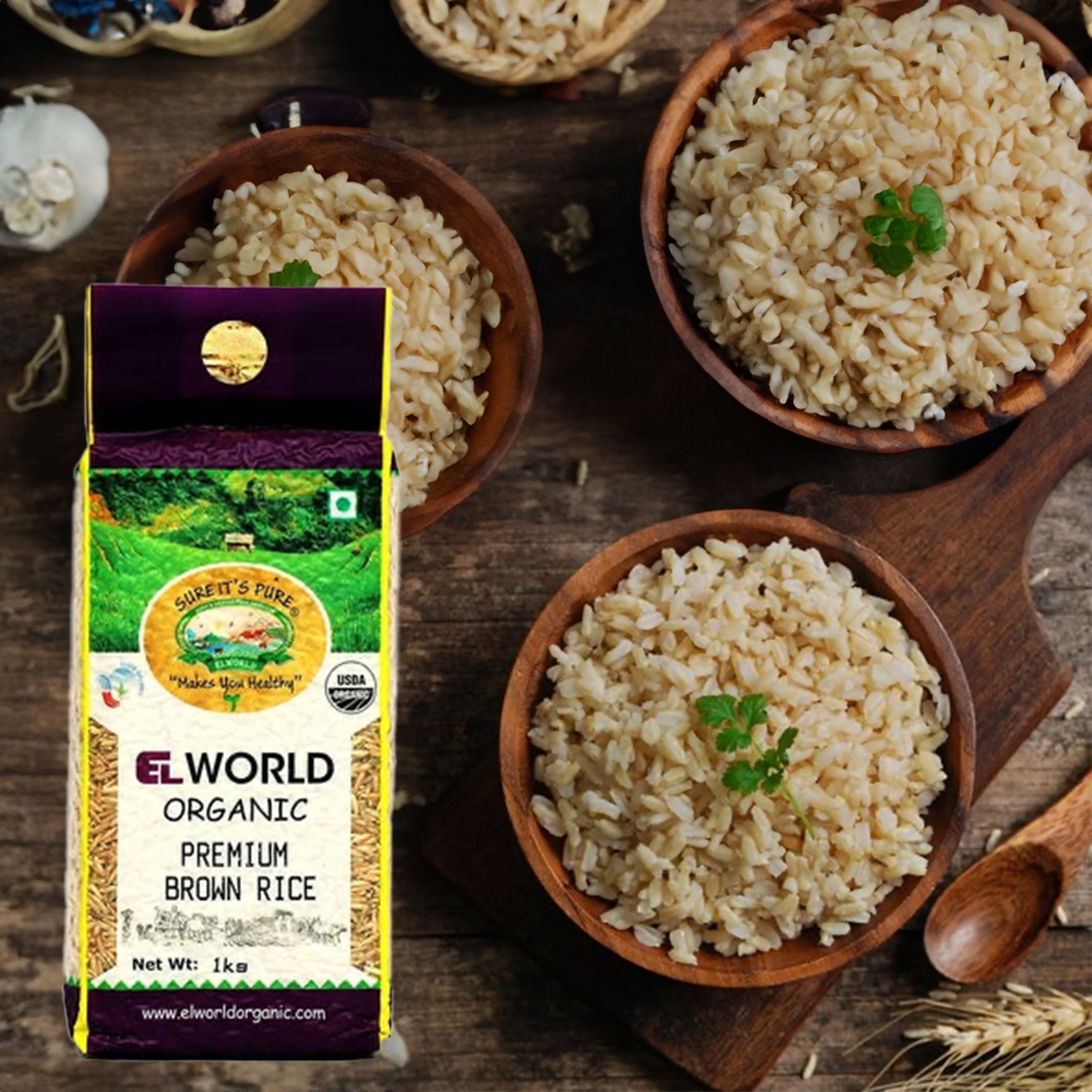Elworld Organic Traditional Premium Brown Rice - 1 Kg
