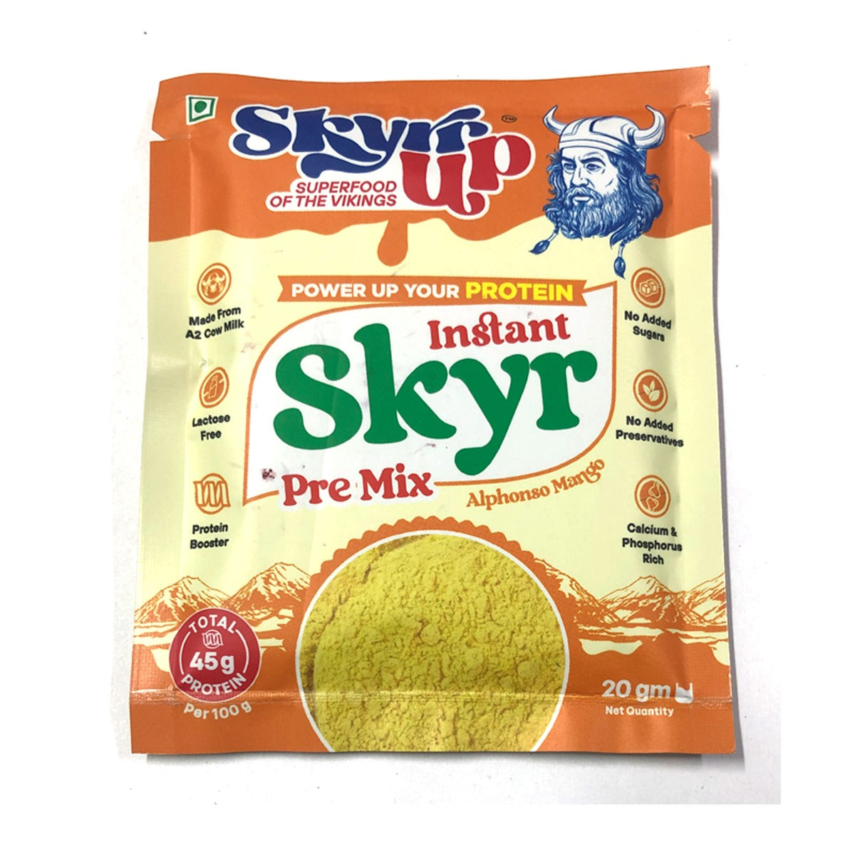 Skyr - Pre Mix Alphonso Mango (Made From A2 Milk) – No Added Sugar, 9gm Protein in 20g pack, Zero Preservatives & Lactose Free – Skyrrup - Pack of 3 - 20gm