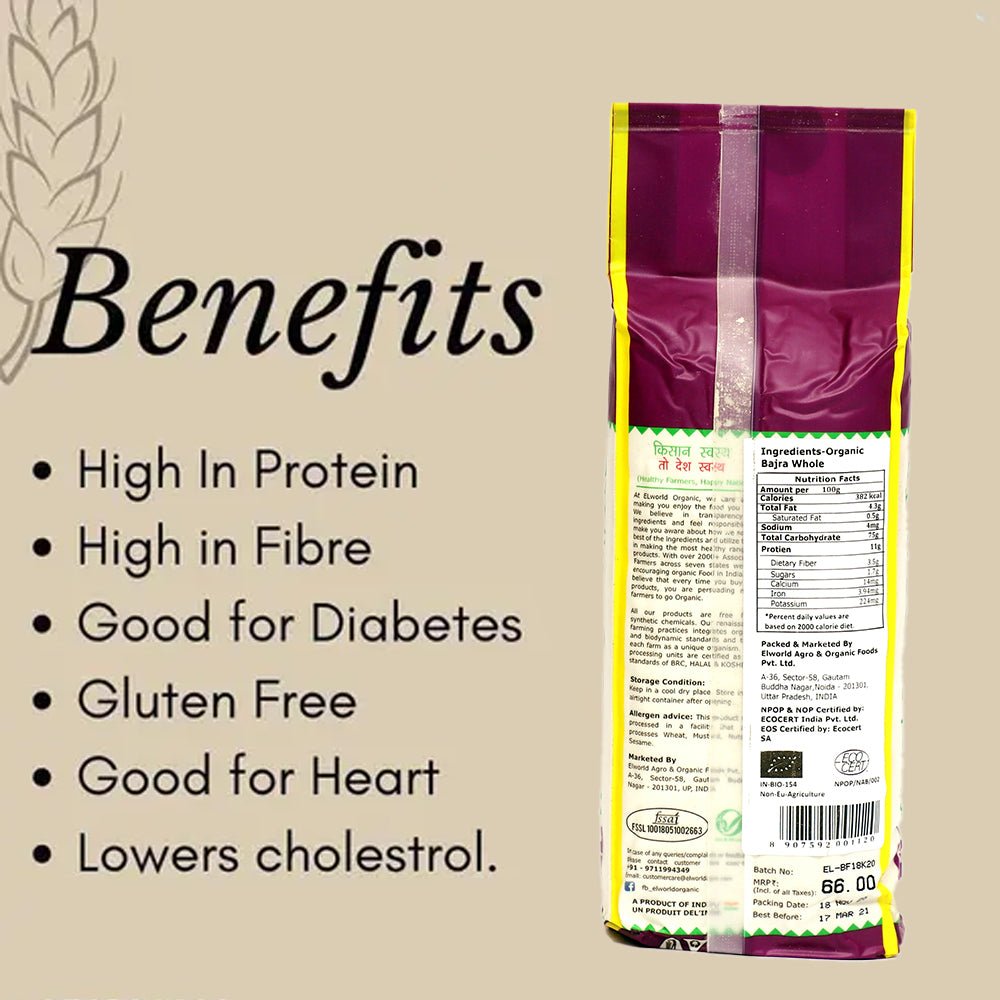 Elworld Agro & Organic Food Products Bajra Flour 500g - Elworld Organic