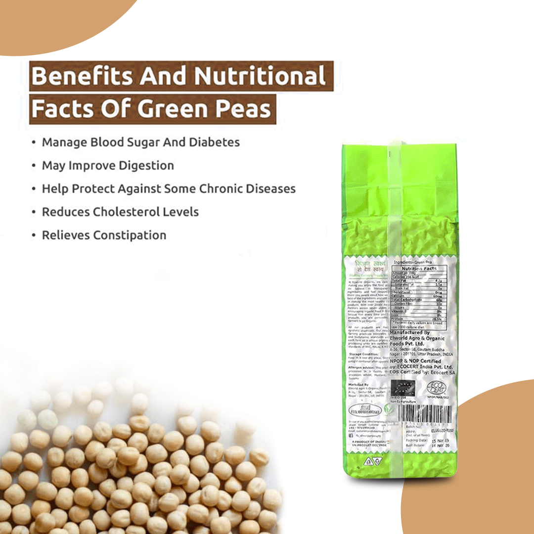 Elworld Agro & Organic Food Products Green Peas 500 g - Elworld Organic