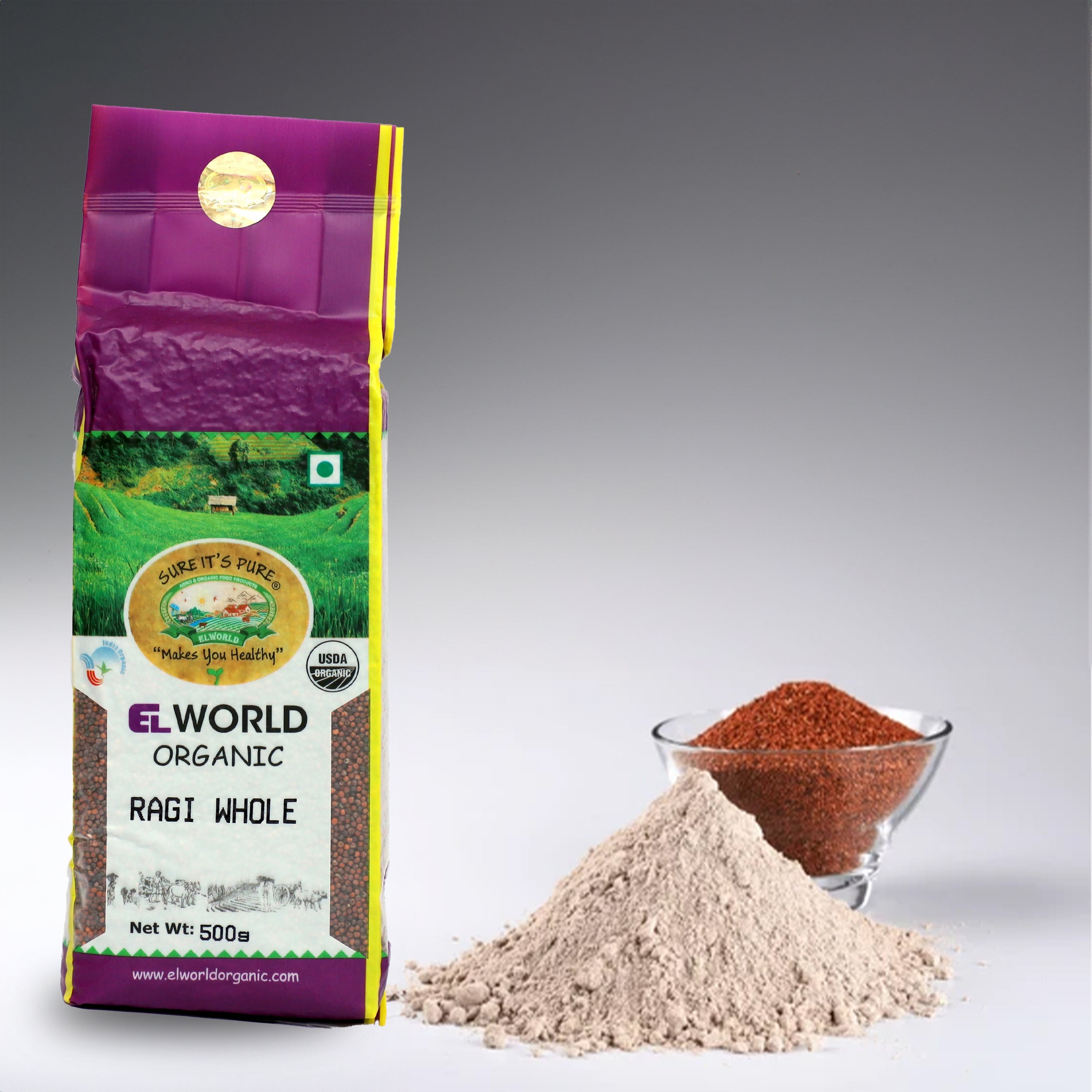 Elworld Agro & Organic Food Products Ragi Whole 500 g - Elworld Organic