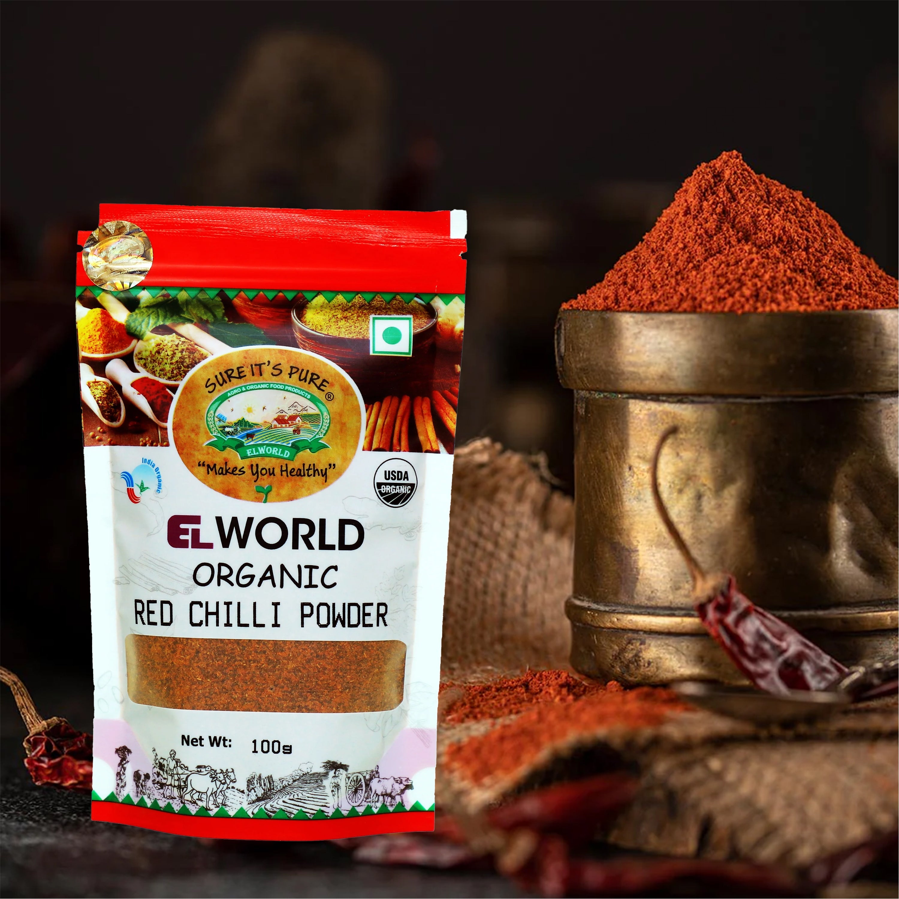 Elworld Agro & Organic Food Products Red Chilli (Lal Mirch) Powder - 100 g - Elworld Organic