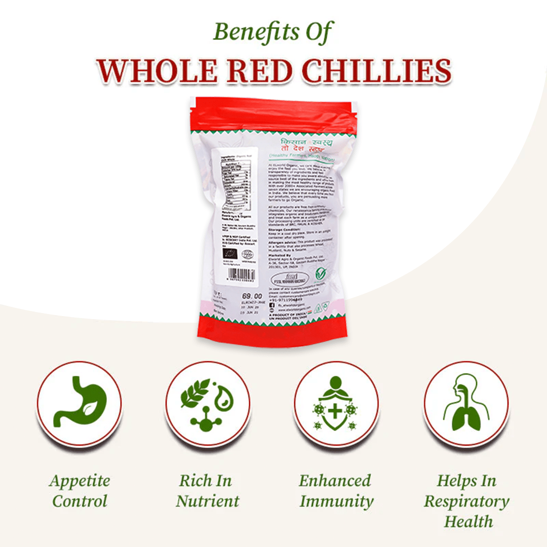 Elworld Agro & Organic Food Products Red Chilli (Lal Mirch) Whole - 100 g - Elworld Organic