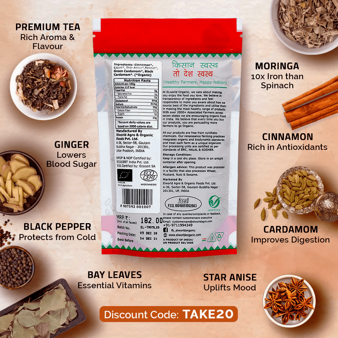 Elworld Agro & Organic Food Products Tea Masala - 100 g - Elworld Organic