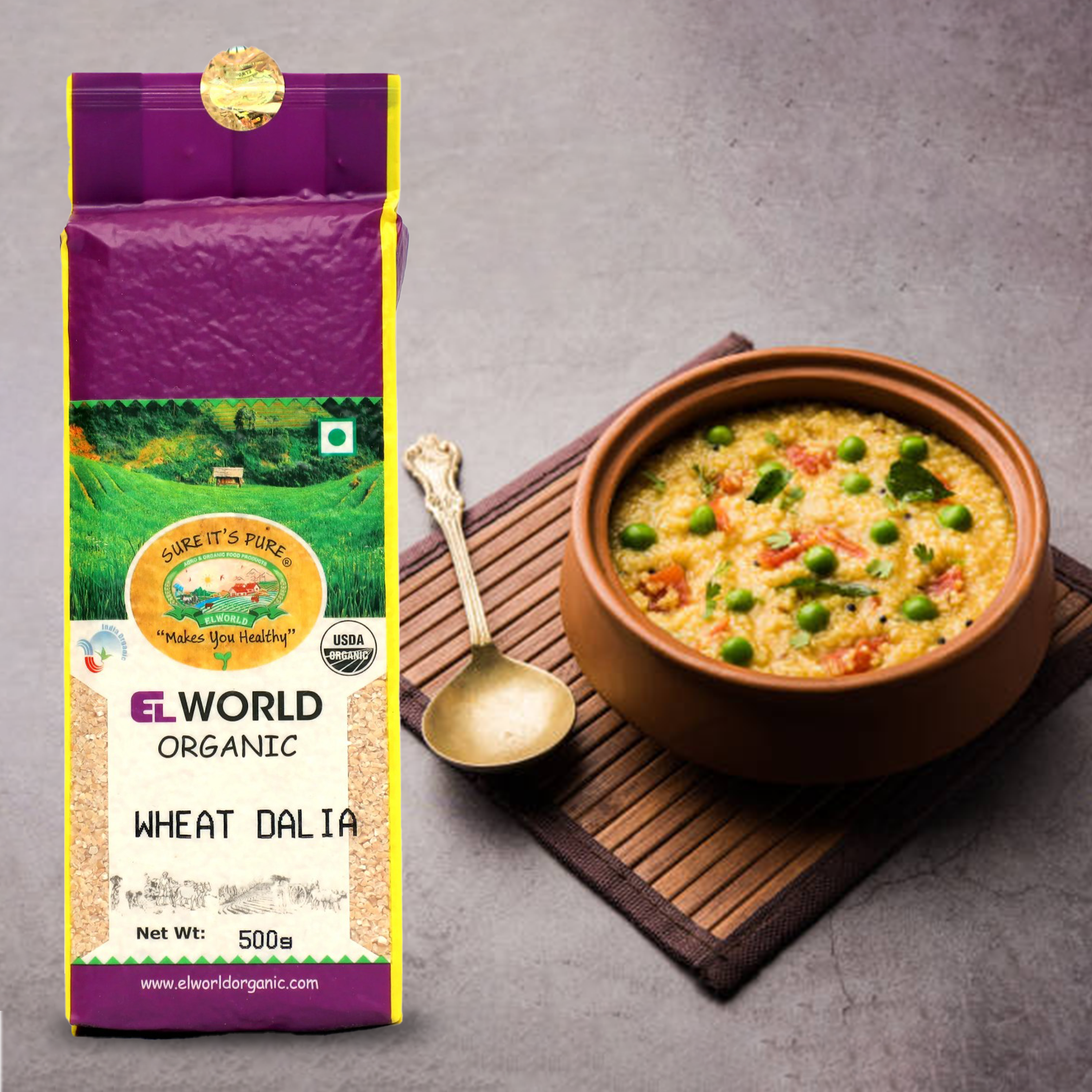 Elworld Agro & Organic Food Products Wheat Dalia 500 g - Elworld Organic