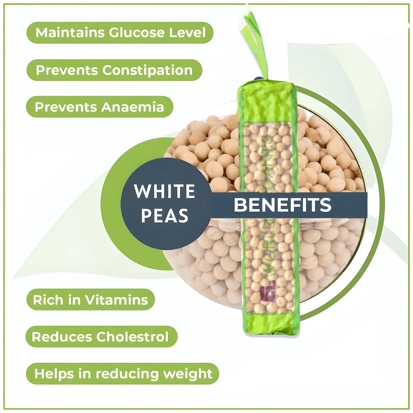 Elworld Agro & Organic Food Products White Peas 500 g - Elworld Organic