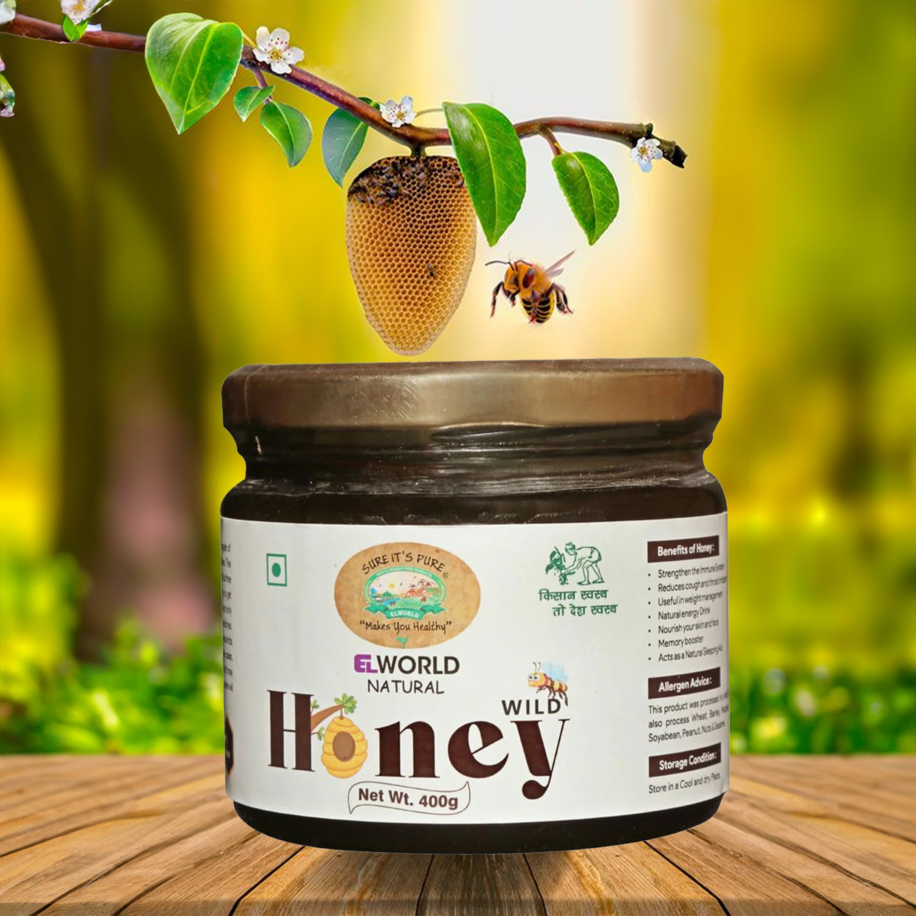 Elworld Agro & Organic Food Products Wild Honey - 400 GRM - Elworld Organic