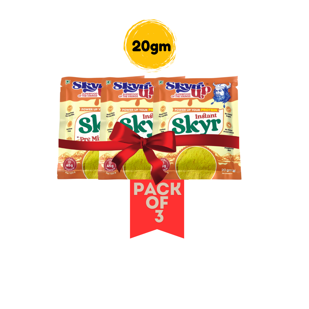 Skyr - Pre Mix Alphonso Mango (Made From A2 Milk) – No Added Sugar, 9gm Protein in 20g pack, Zero Preservatives & Lactose Free – Skyrrup - Pack of 3 - 20gm