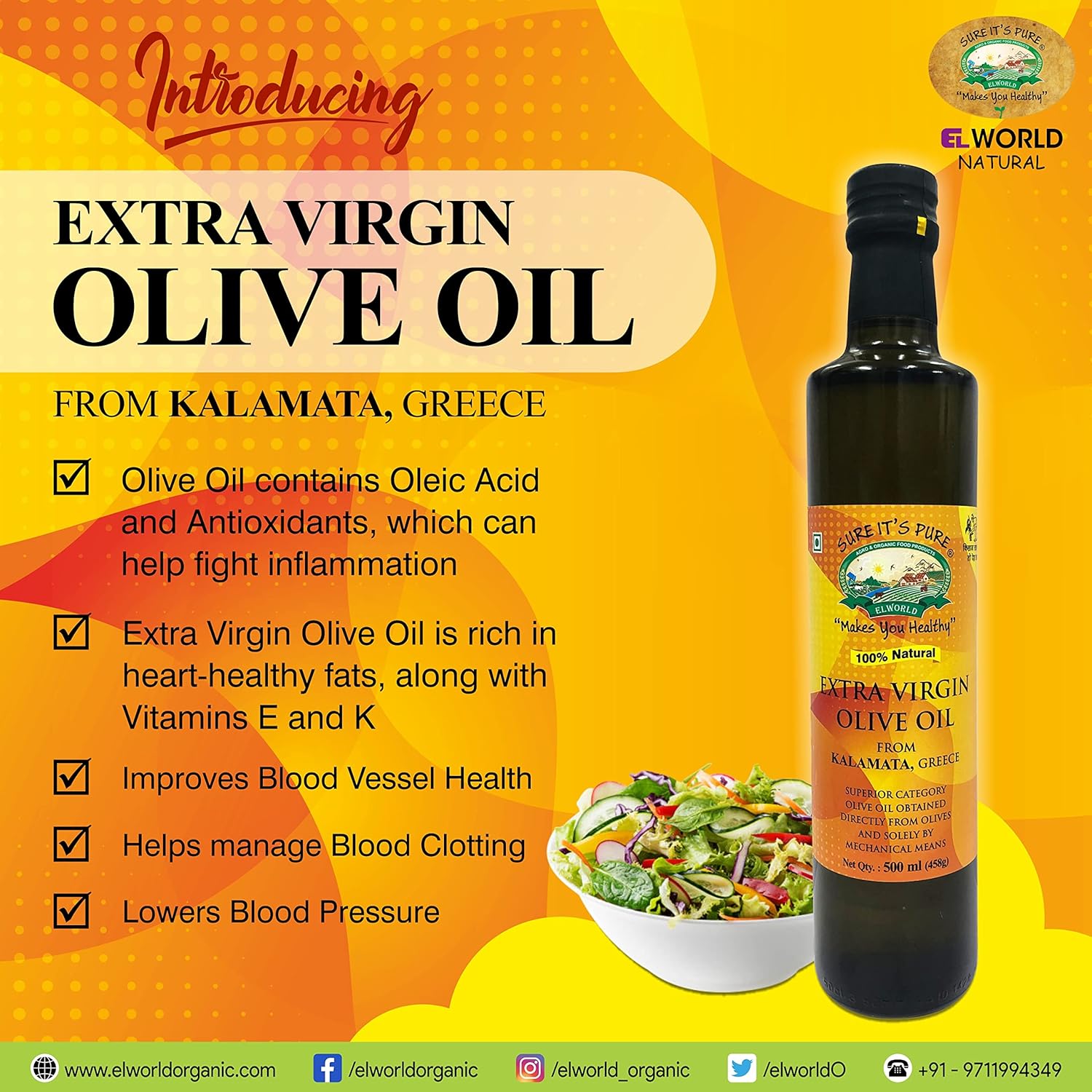 Elworld Agro & Organic Food Products Kalamata Extra Virgin Olive Oil 500 ml