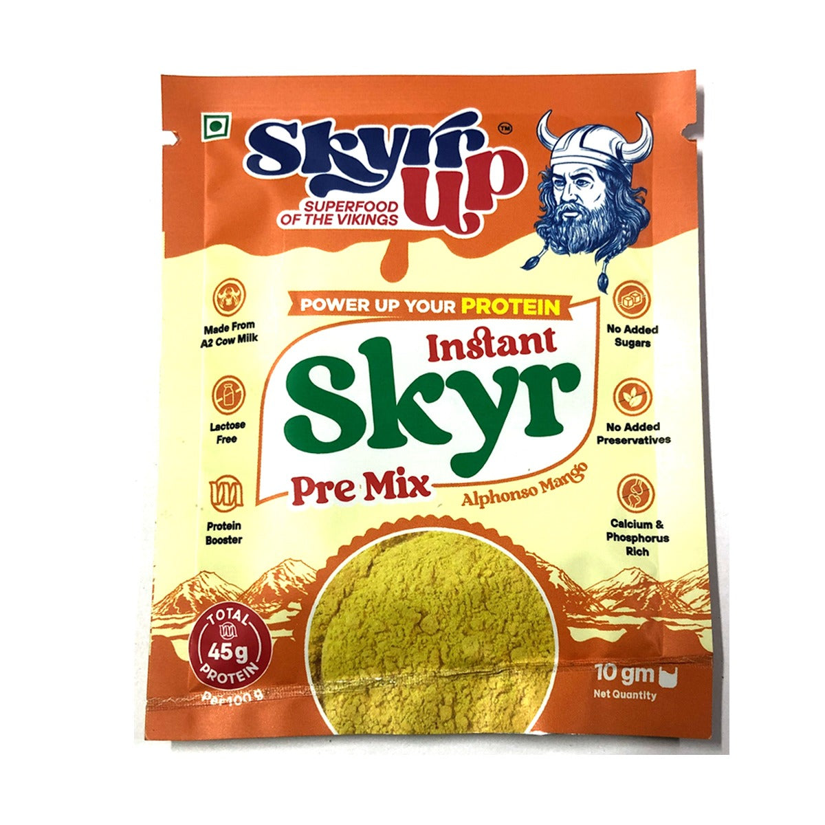 Skyr - Pre Mix Alphonso Mango (Made From A2 Milk) – No Added Sugar, 4.5gm Protein in 10g pack, Zero Preservatives & Lactose Free – Skyrrup - Pack of 6 - 10gm