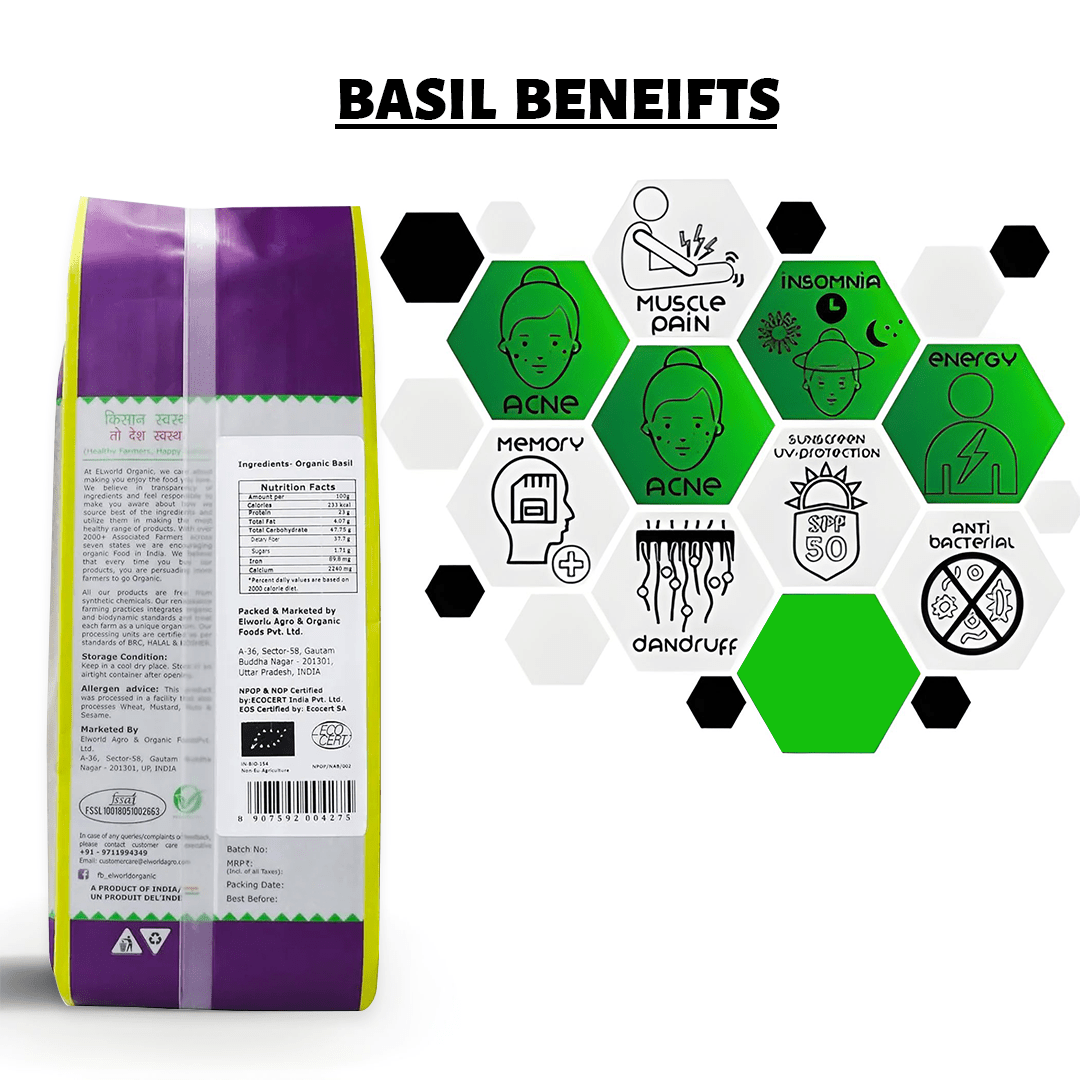 Elworld Agro & Organic Food Products Basil - 100 g - Elworld Organic