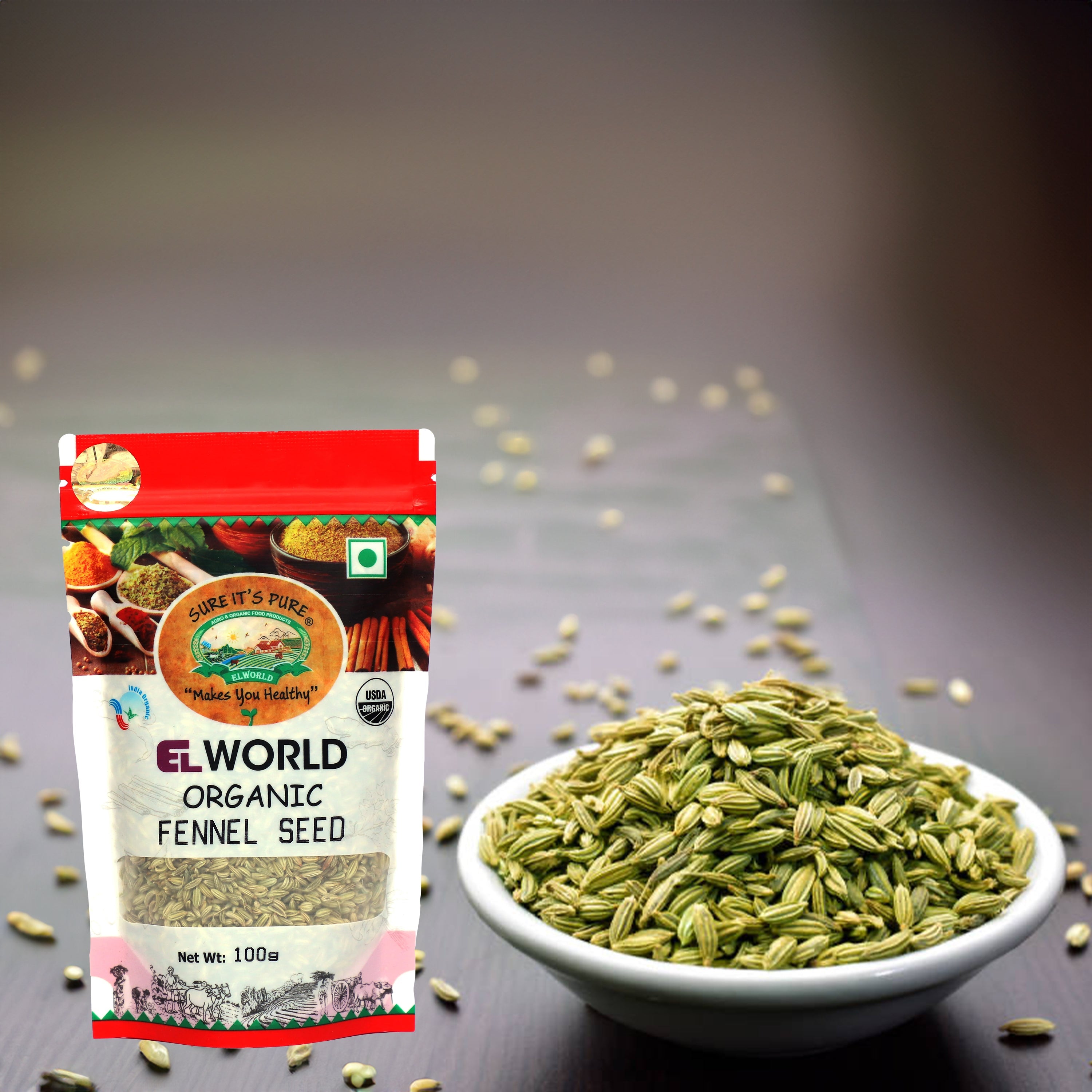 Elworld Agro & Organic Food Products Fennel Seeds 100 g - Elworld Organic