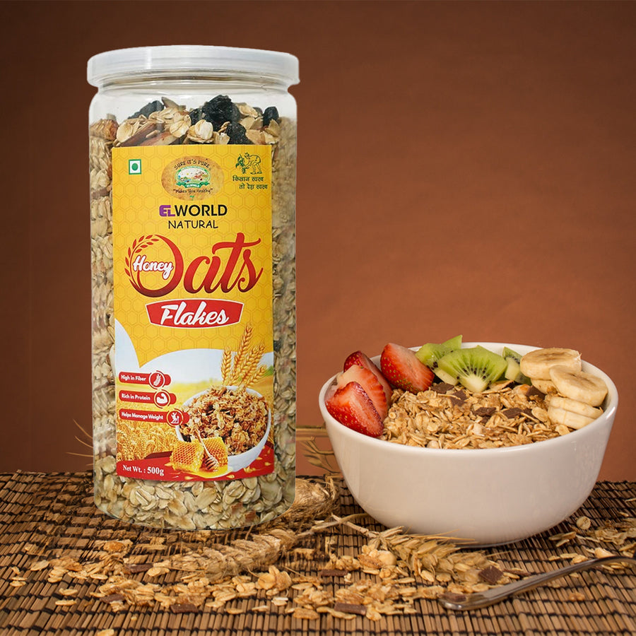 Elworld Agro & Organic Food Products Honey Oats 500 g - Elworld Organic