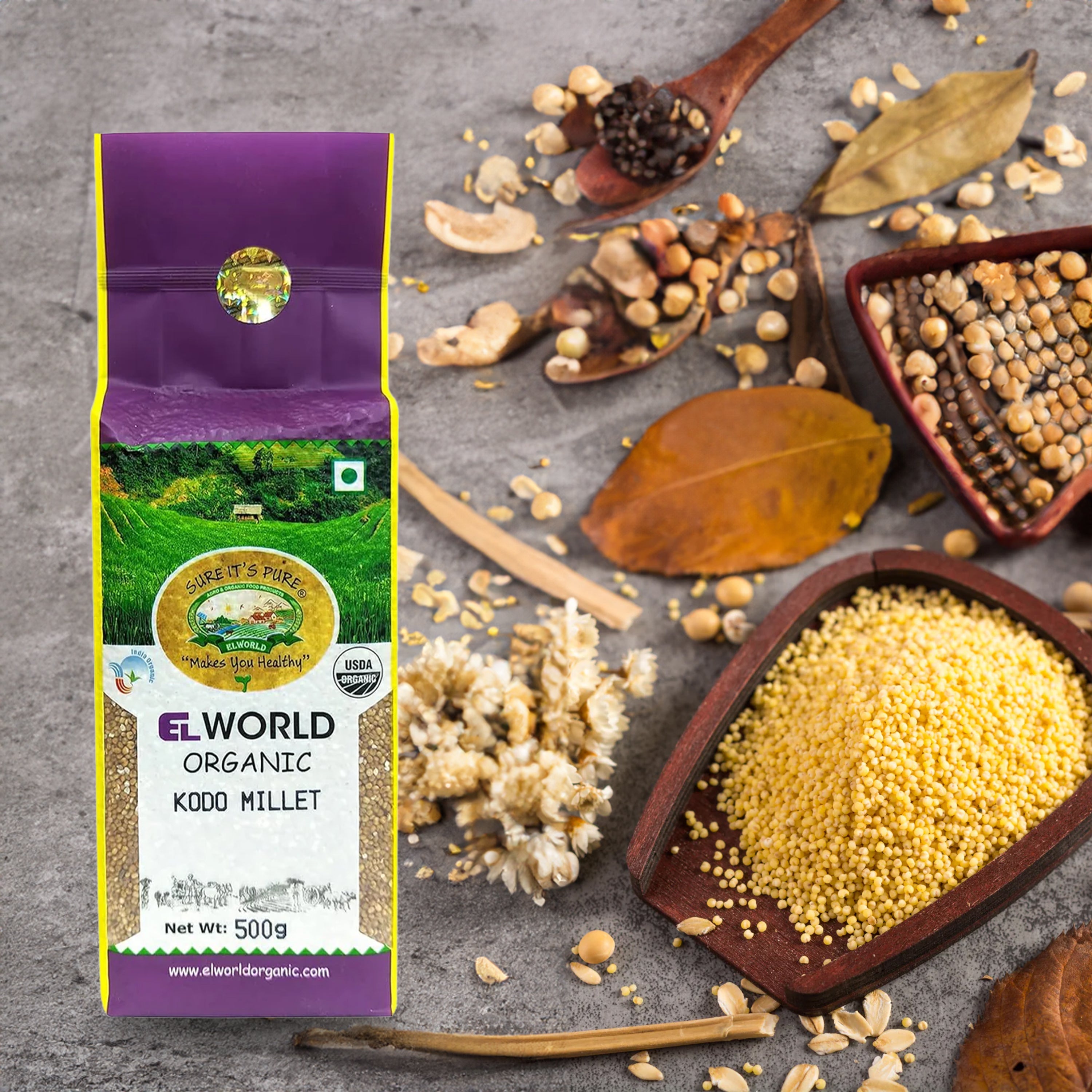 Elworld Agro & Organic Food Products Kodo Millet 500 g - Elworld Organic