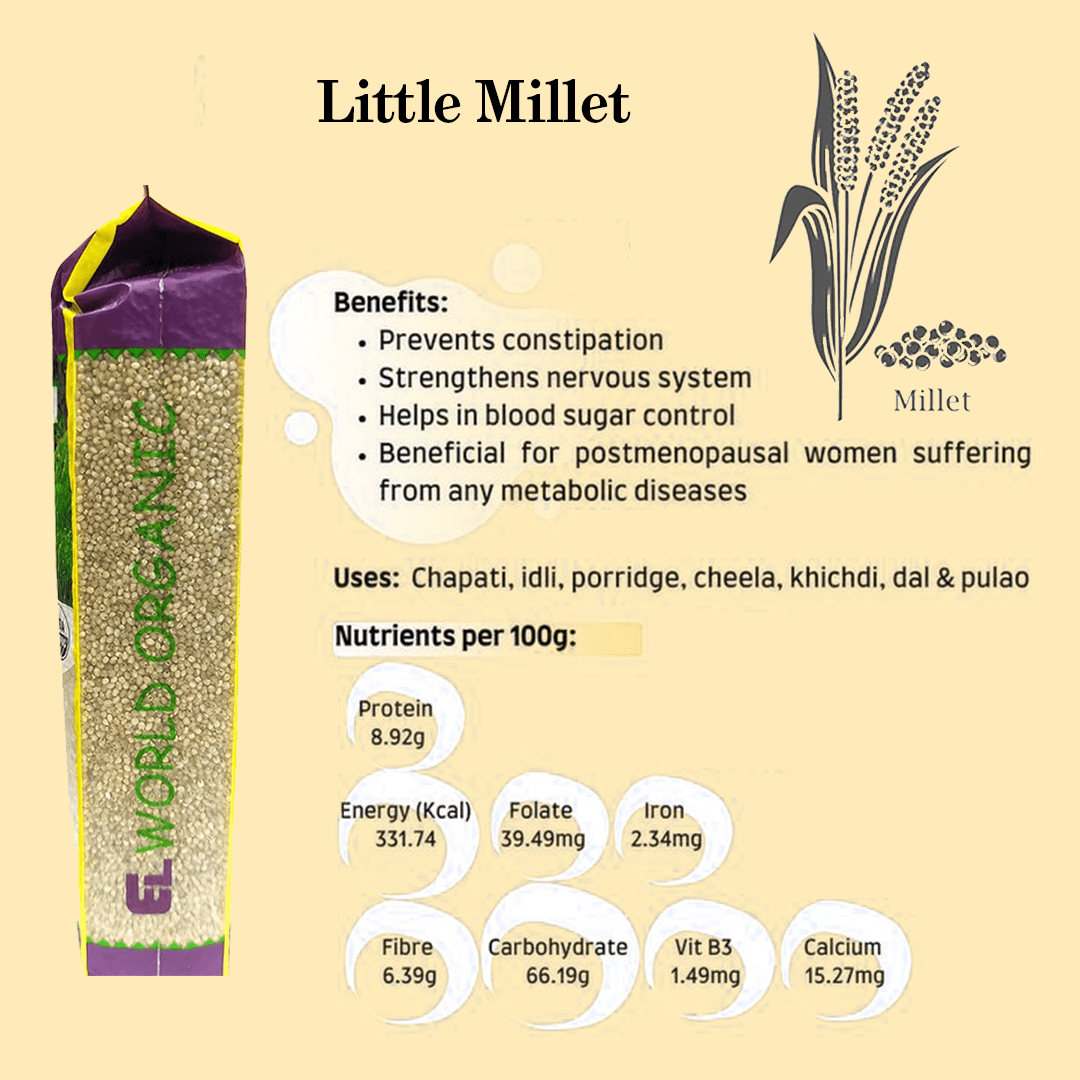 Elworld Agro & Organic Food Products Little Millet 500 g - Elworld Organic