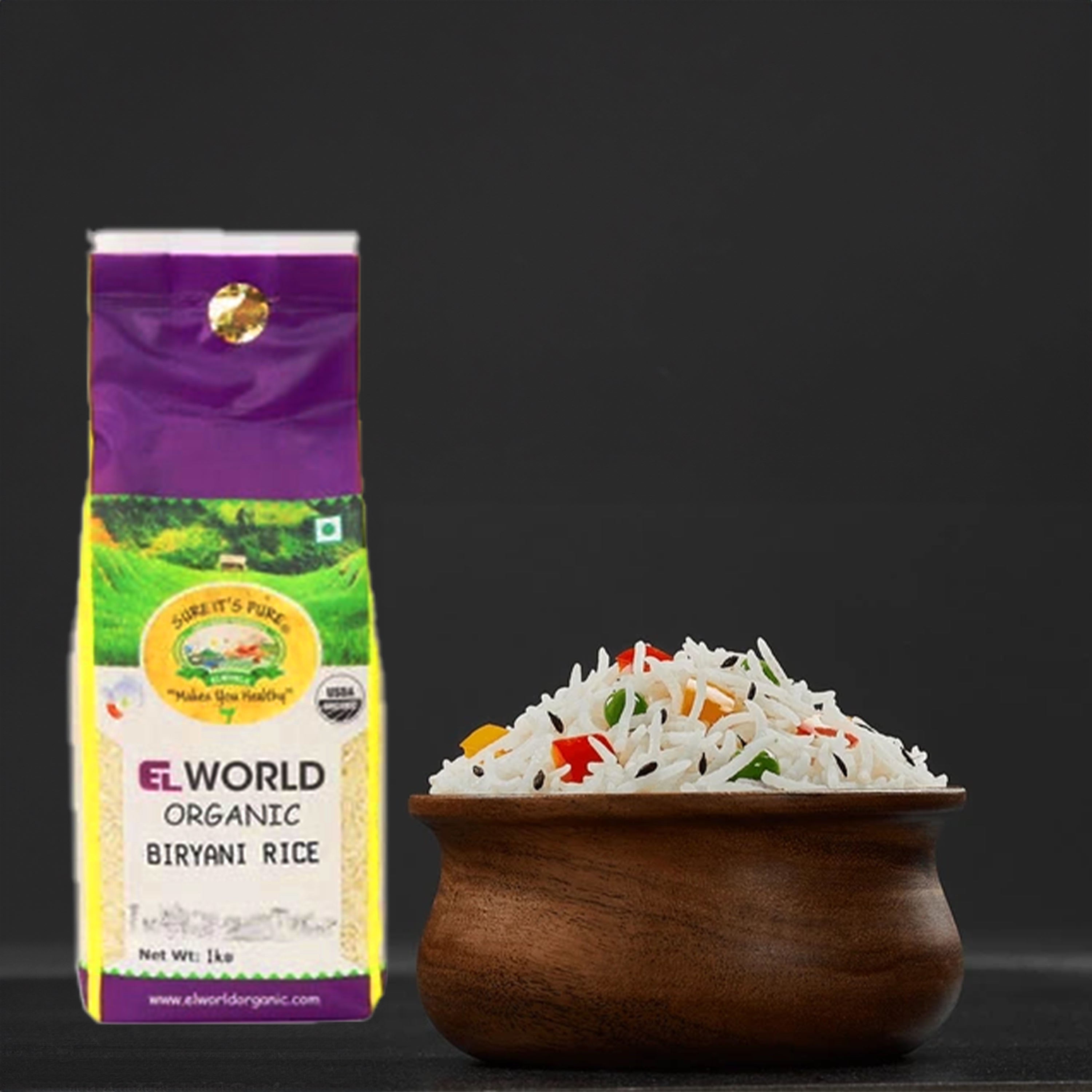 Elworld Agro & Organic Food Products Organic Biryani Rice - 1 Kg - Elworld Organic