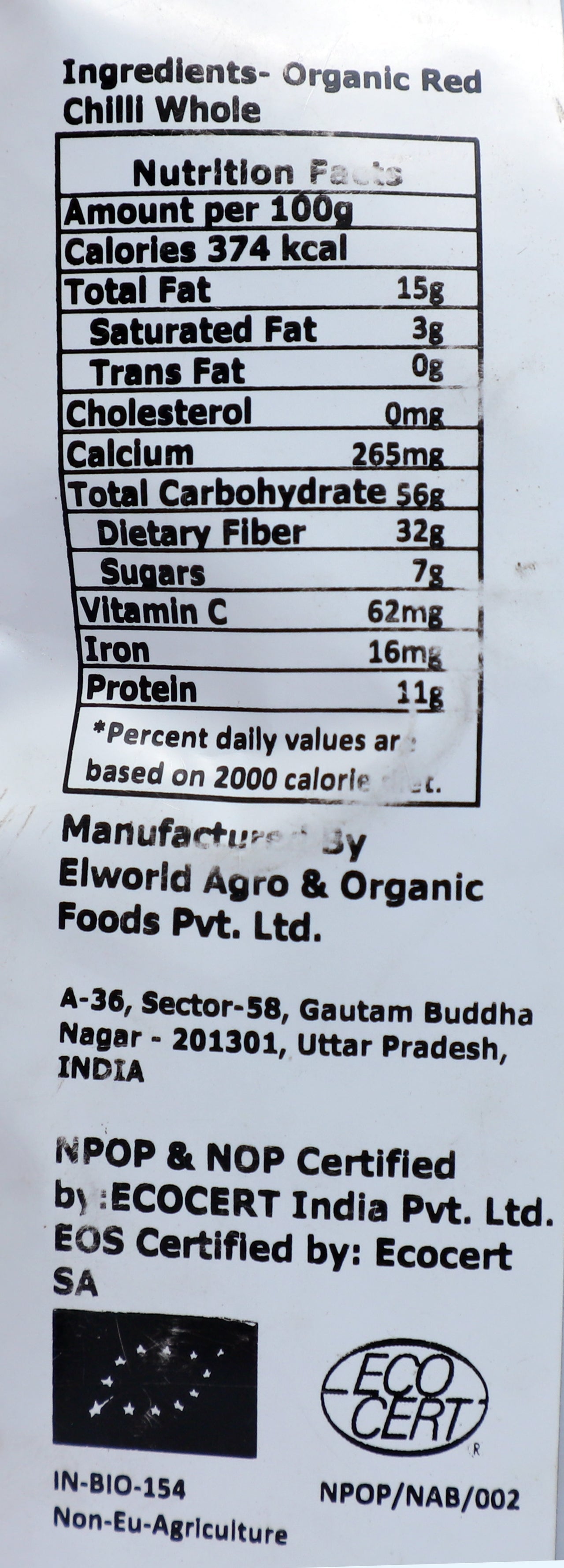 Elworld Agro & Organic Food Products Red Chilli (Lal Mirch) Whole - 100 g - Elworld Organic