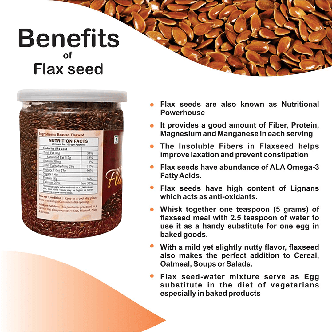 Elworld Agro & Organic Food Products Roasted Flaxseed (Alsi/ Teesi) - 300g - Elworld Organic