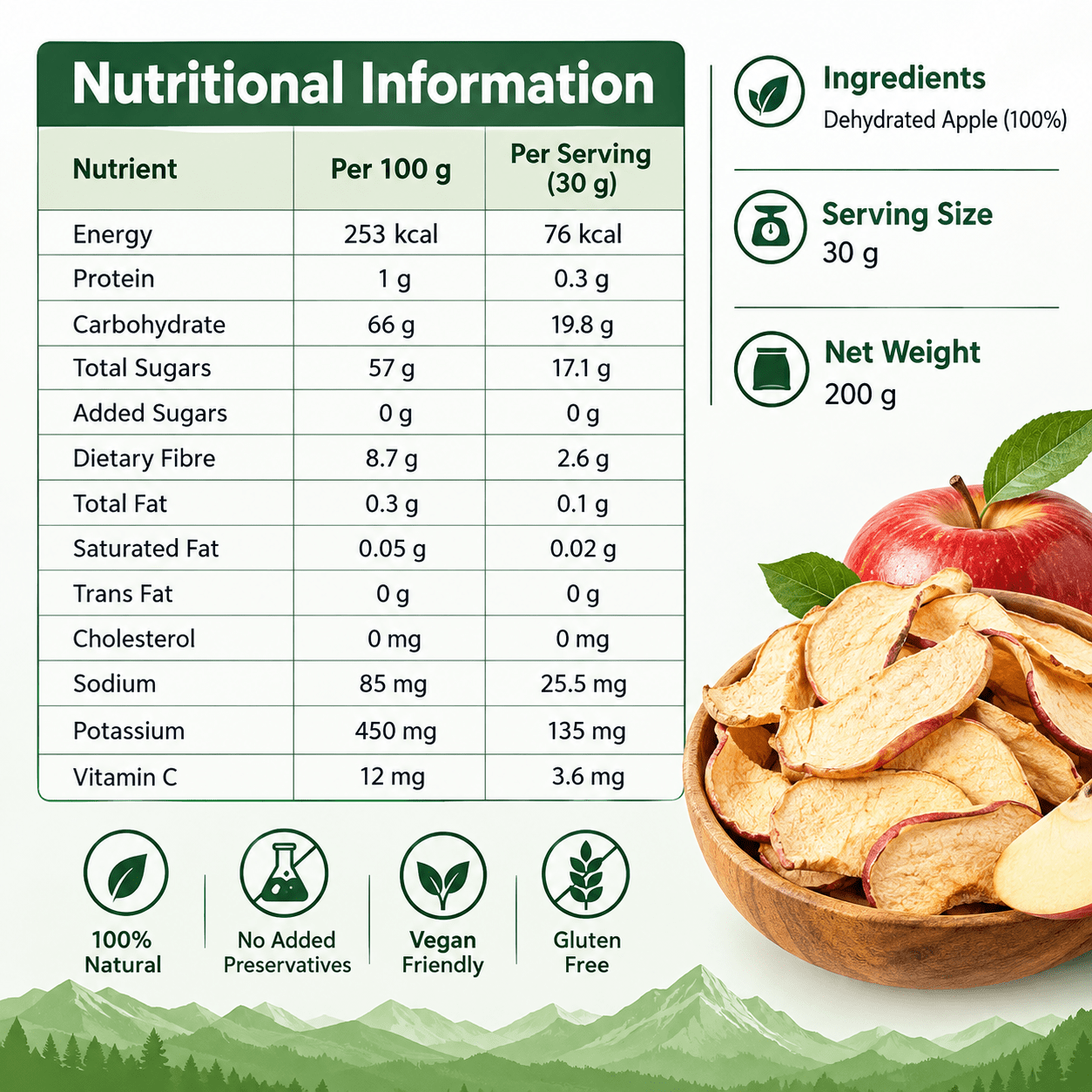ELWORLD Geothermally Dried Kinnaur Apple Slices – 200 g - Elworld Organic