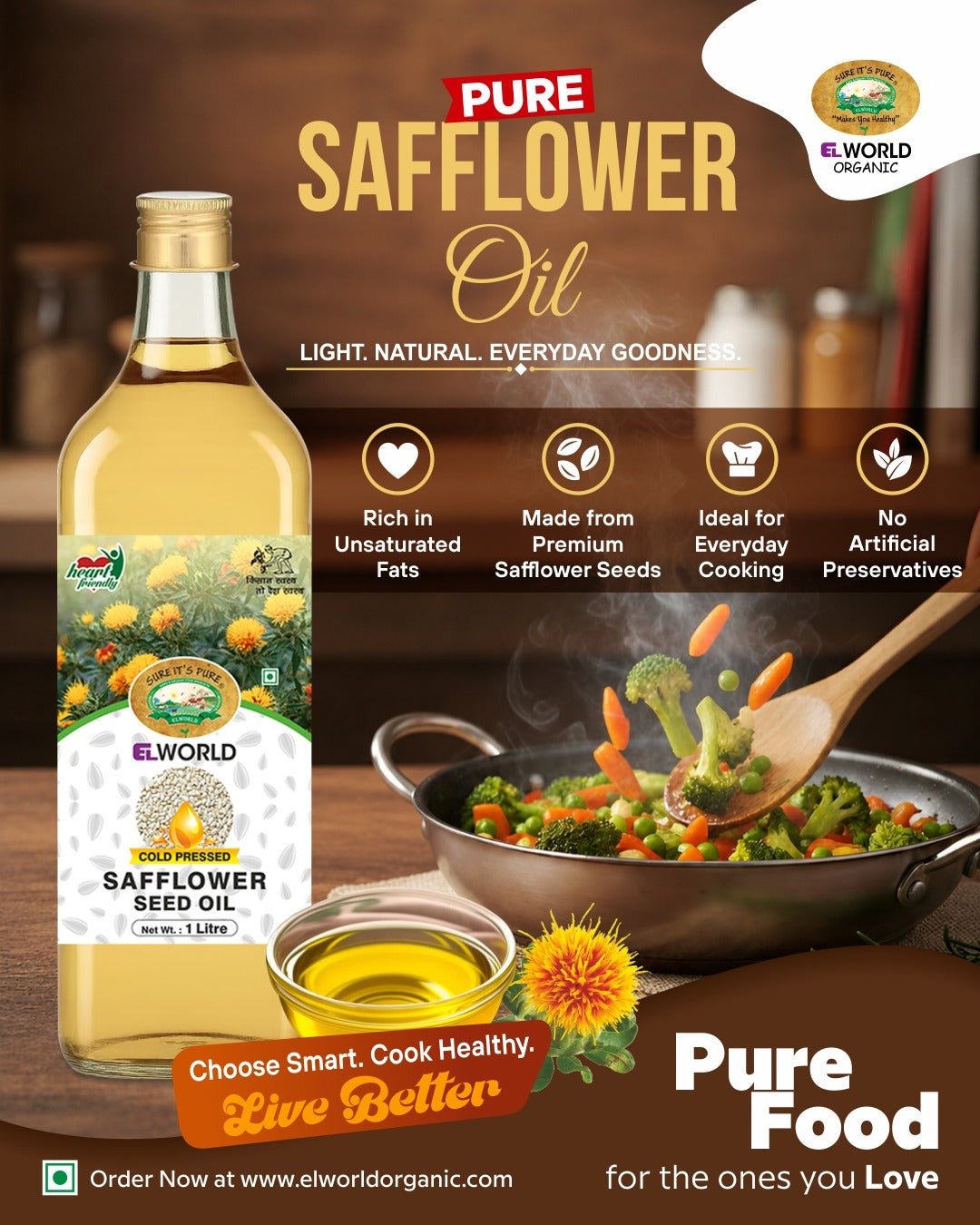 Safflower Seed Oil 1 ltr - Elworld Organic