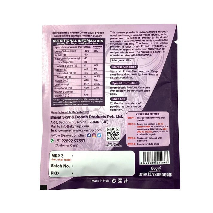 Skyr - Pre Mix Mix Berries (Pack of 3) - 20g each - Elworld Organic